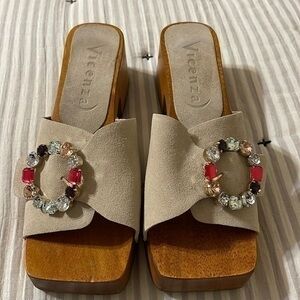 Anthropologie Vicenza Wooden Mules Heels.